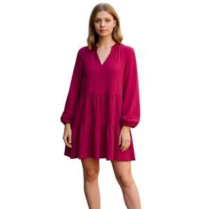 CeCe Clip Dot Tiered Baby Doll Mini Dress Large Bohemian Coquette Retro Trendy